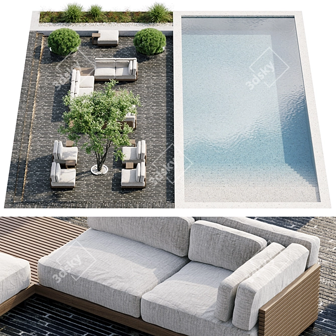 Luxury In-Ground Swimming Pool Set 3D model image 5