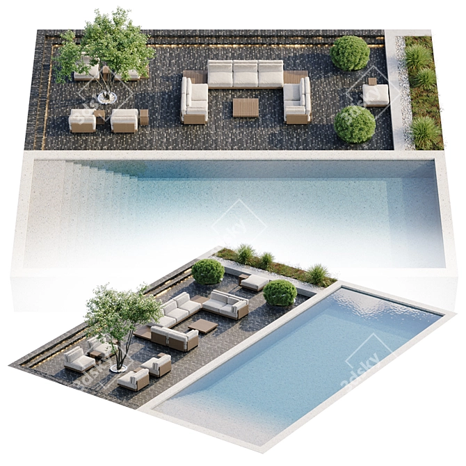 Luxury In-Ground Swimming Pool Set 3D model image 7