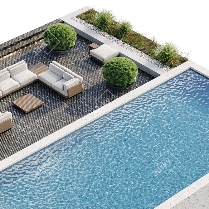 Luxury In-Ground Swimming Pool Set 3D model image 8