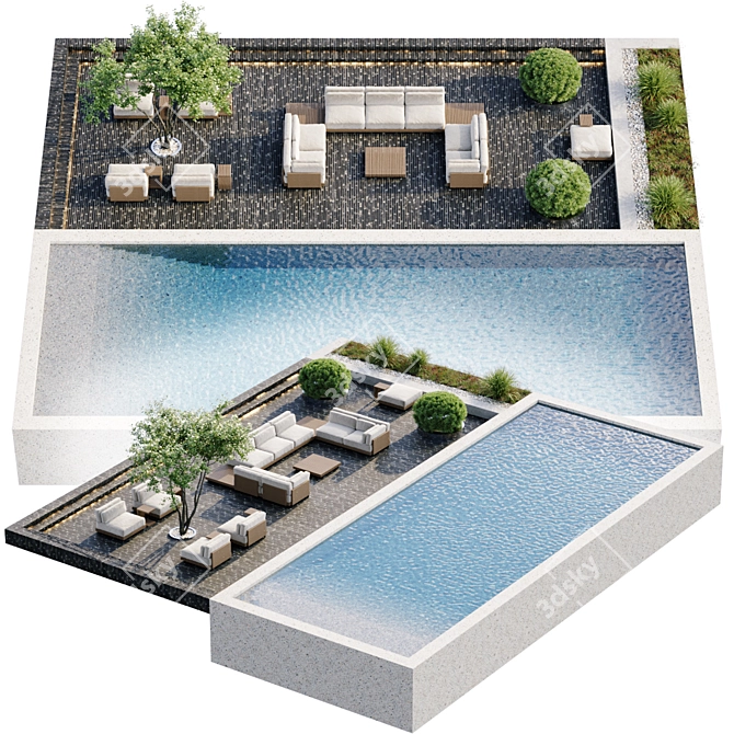 Luxury In-Ground Swimming Pool Set 3D model image 9