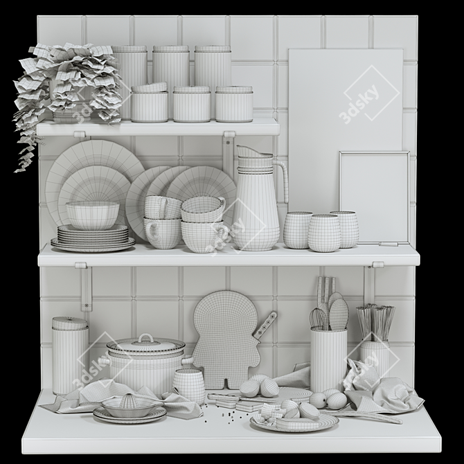 Kitchen Essentials Set: Cutting Board, Dinnerware, Pitcher, Glasses, Planter 3D model image 2