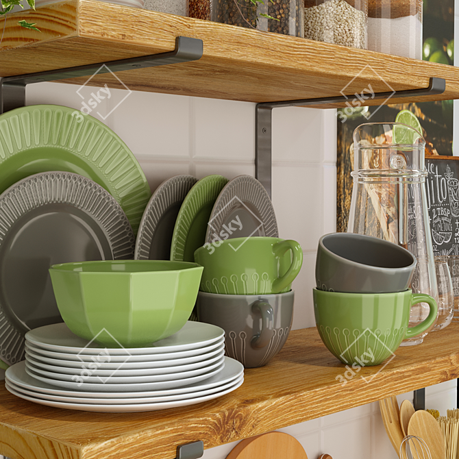 Kitchen Essentials Set: Cutting Board, Dinnerware, Pitcher, Glasses, Planter 3D model image 7