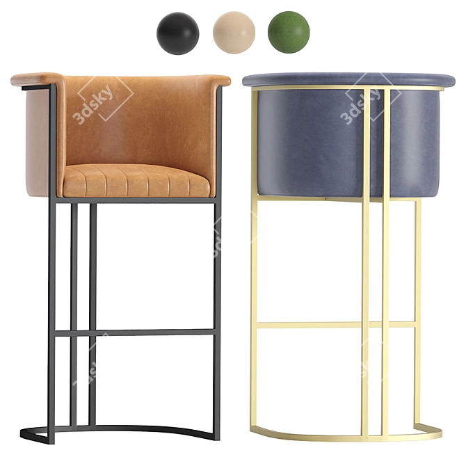 Modern Leather Loft Barstool 3D model image 1