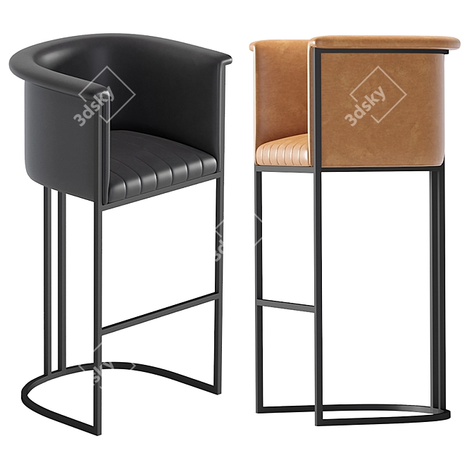 Modern Leather Loft Barstool 3D model image 3