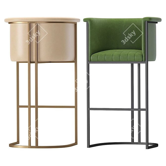 Modern Leather Loft Barstool 3D model image 4