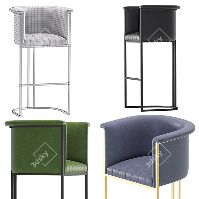 Modern Leather Loft Barstool 3D model image 7