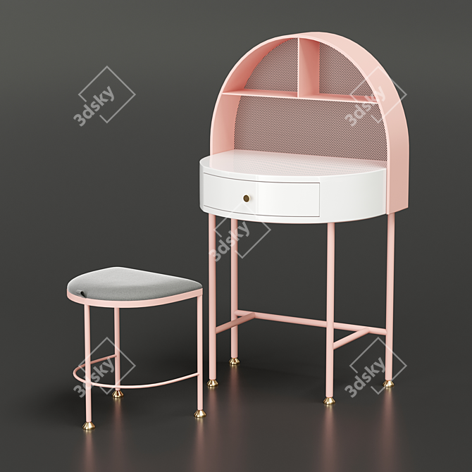 Pink Modern Makeup Vanity Set 3D model image 4