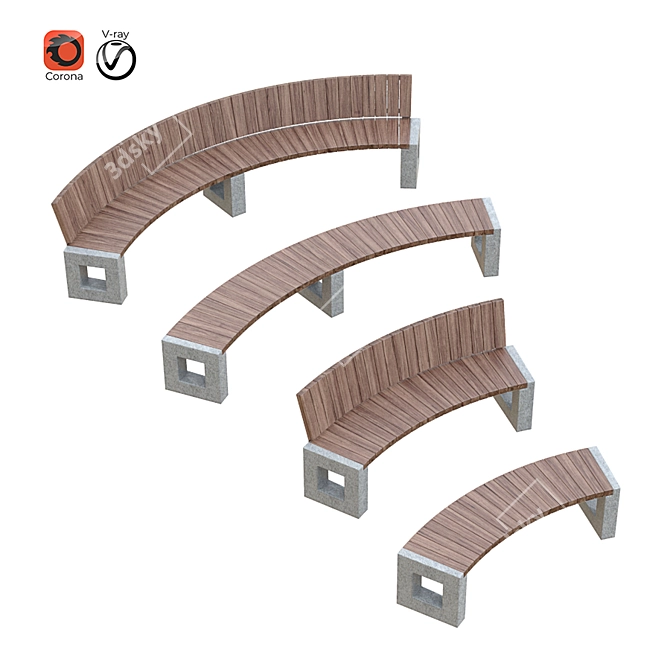 Arena Park Bench Set 3D model image 1