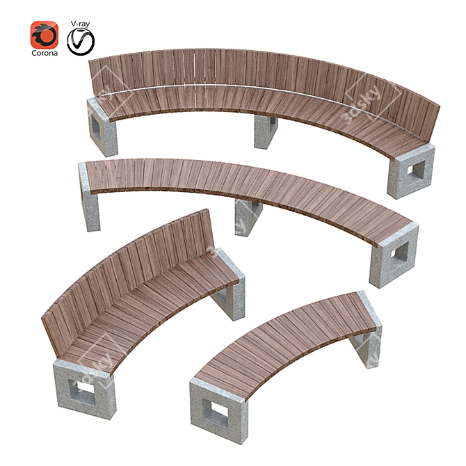 Arena Park Bench Set 3D model image 6