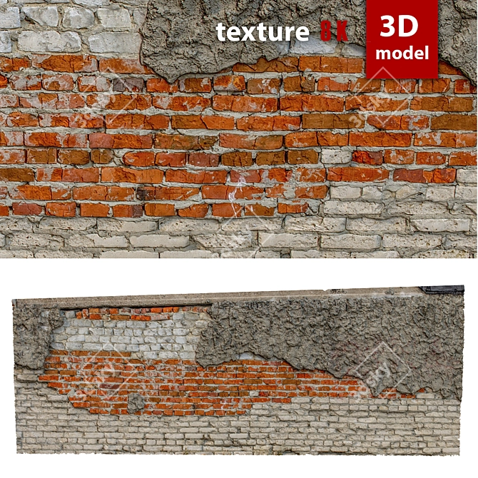 Detailed Stone Wall Model 3D model image 1