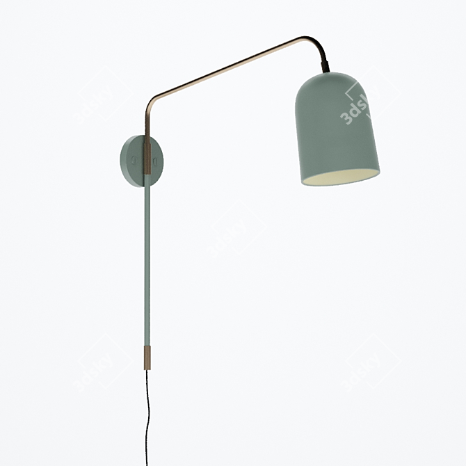 Green Metal Wall Lamp with Brass Accents 3D model image 2