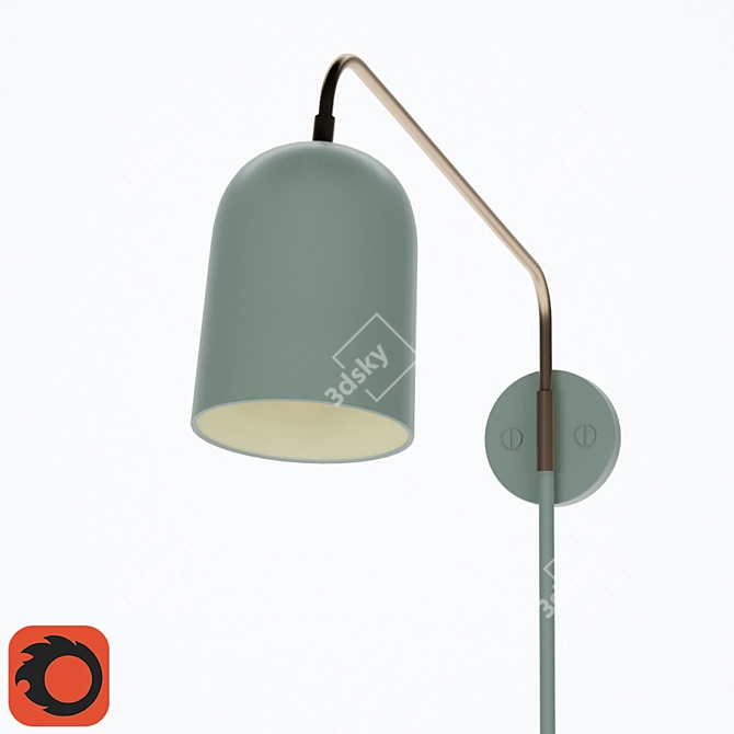 Green Metal Wall Lamp with Brass Accents 3D model image 4