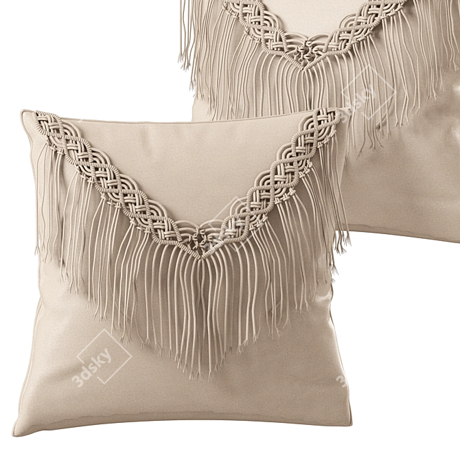 Boho Bliss Macrame Cushion Set 3D model image 1