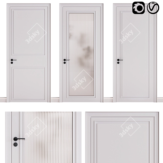 Sleek White Doors: Glass Stripes, One Panel, Two Panels 3D model image 1