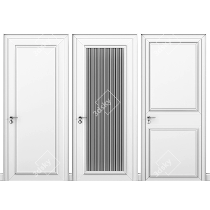 Sleek White Doors: Glass Stripes, One Panel, Two Panels 3D model image 3