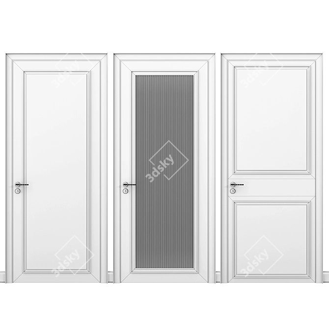 Sleek White Doors: Glass Stripes, One Panel, Two Panels 3D model image 6