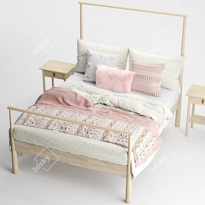 Scandinavian Style GJÖRA Bed Frame with BJÖRKSNÄS Nightstand 3D model image 3