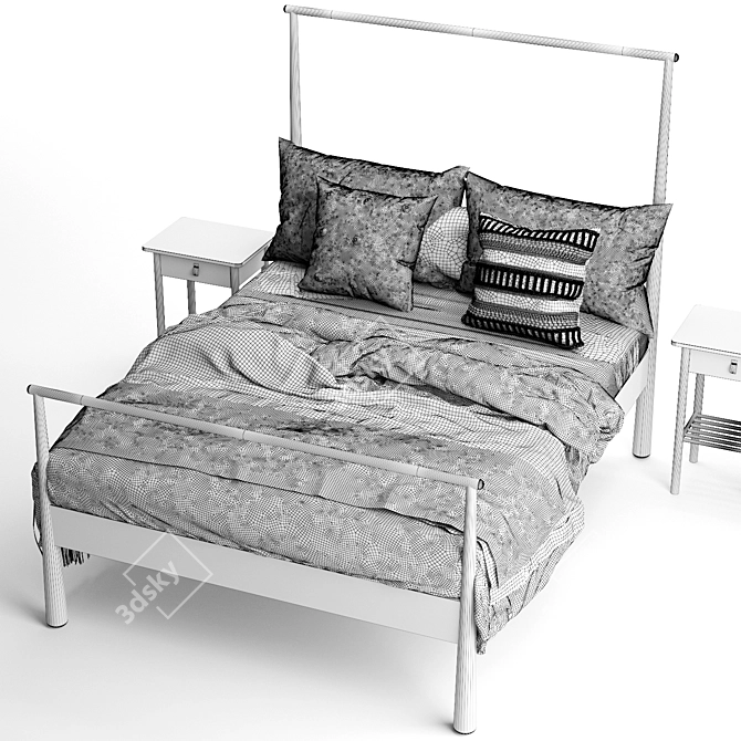 Scandinavian Style GJÖRA Bed Frame with BJÖRKSNÄS Nightstand 3D model image 5