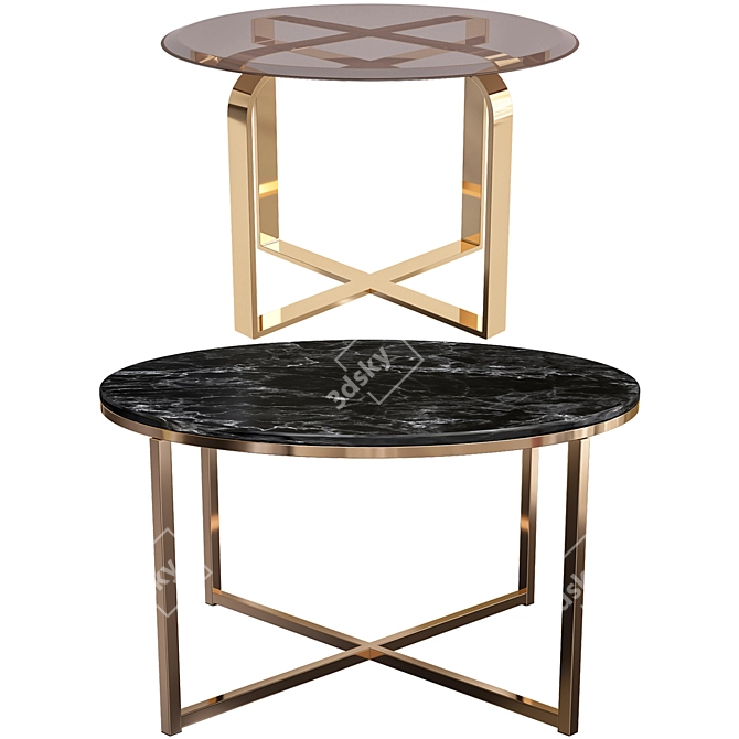 Sleek Round Black Marble Coffee Table 3D model image 1