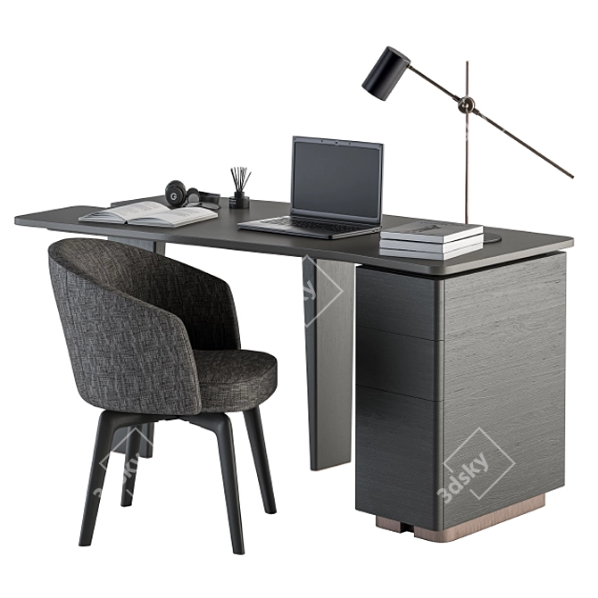 Sleek Black & Gold Minotti Jacob Office Desk 3D model image 2