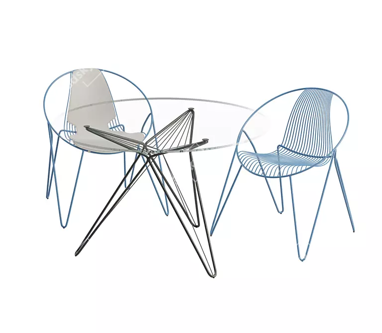 Elegant Steel Chairs & Glass Table 3D model image 1