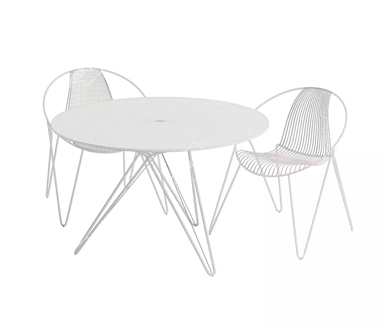 Elegant Steel Chairs & Glass Table 3D model image 3