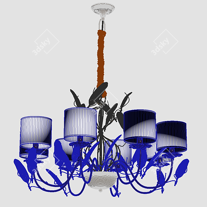 Sophisticated Feathered Glass Chandelier 3D model image 2