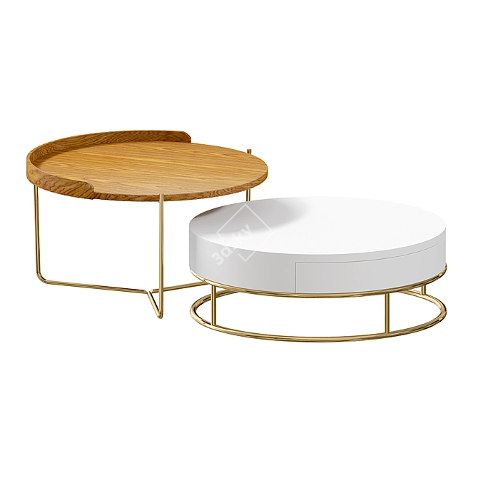 Elegant White TV Cabinet & Side Table 3D model image 2