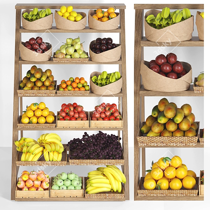 Farm Fresh Fruit Market Shelf 3D model image 1