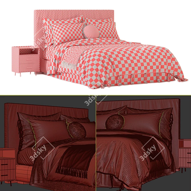 Elegant Wabi Sabi Bed 3D model image 7