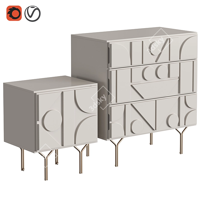 Modern Sideboard and Chest of Drawers Set (Elgo/Pictograph) 3D model image 1