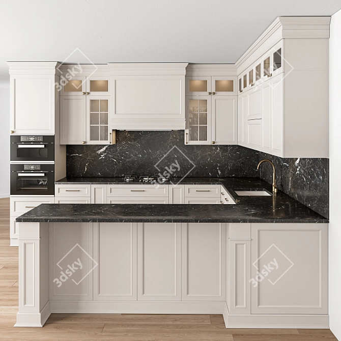 Elegant Gray & White Kitchen Set 3D model image 1