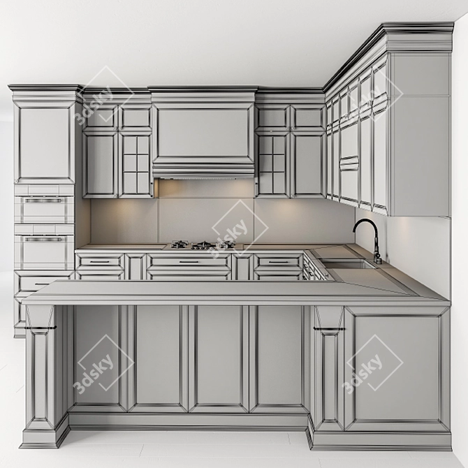 Elegant Gray & White Kitchen Set 3D model image 5