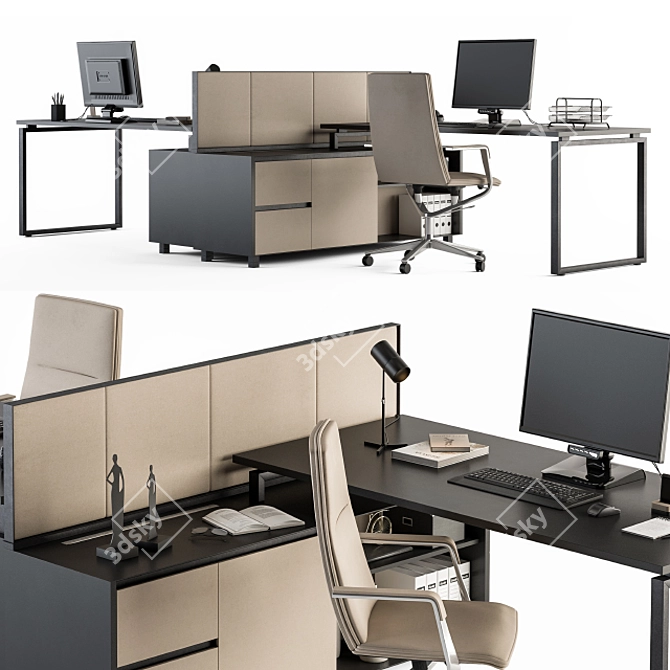 Cream and Black 38-Piece Employee Office Set 3D model image 2