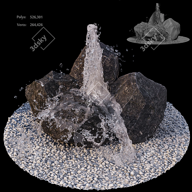 Serene Cascade Rock Waterfall 3D model image 4