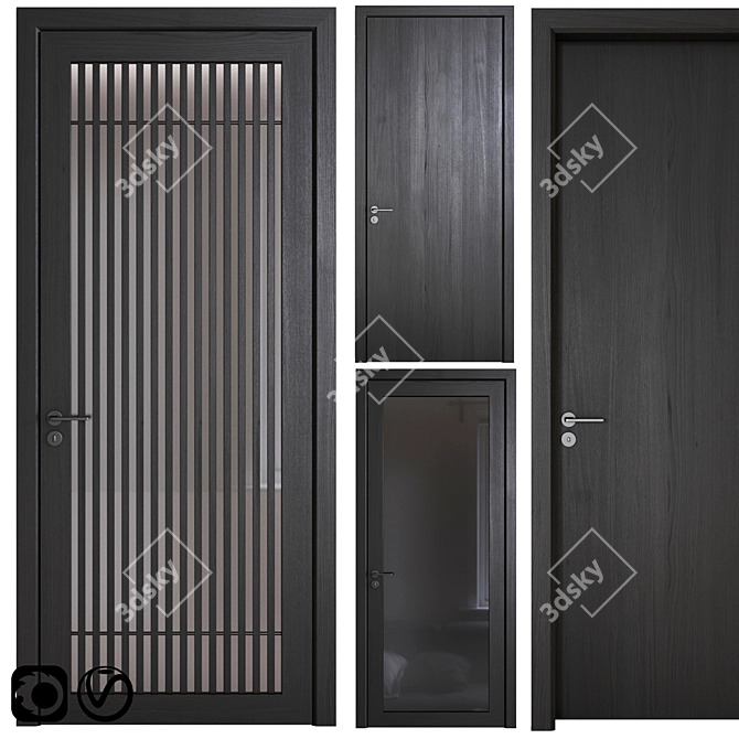 Sleek Black Wood Doors 3D model image 1