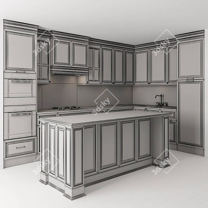 Stylish Neo Classic Kitchen Set 3D model image 3