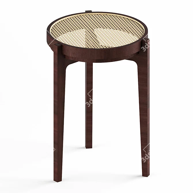 Rattan Oak Stool: Stackable & Solid 3D model image 1