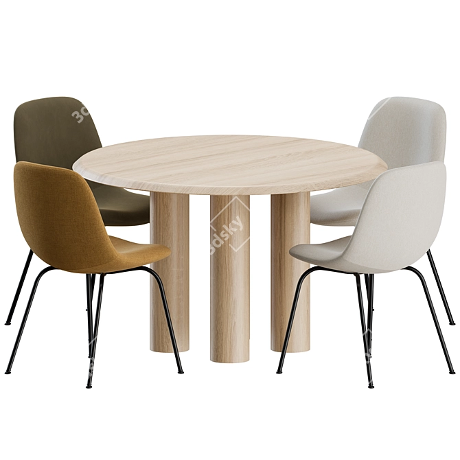 Scandinavian Styling: Fredericia 5-Piece Dining Set 3D model image 2