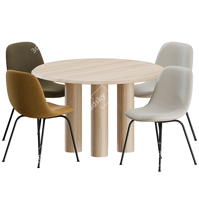 Scandinavian Styling: Fredericia 5-Piece Dining Set 3D model image 8