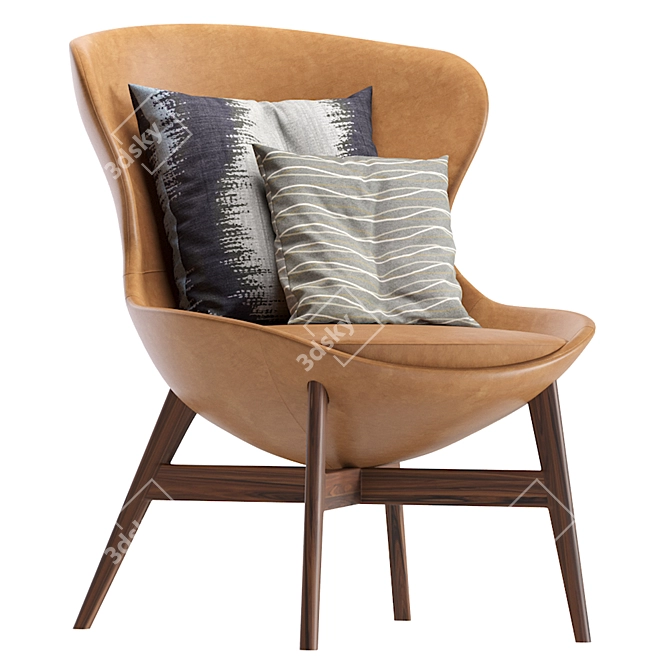 Sleek Leather Round Armchair 3D model image 1
