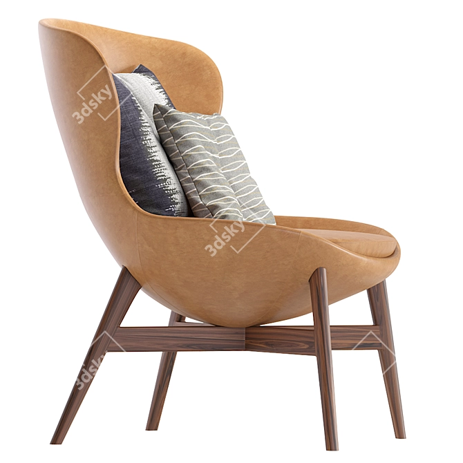 Sleek Leather Round Armchair 3D model image 4