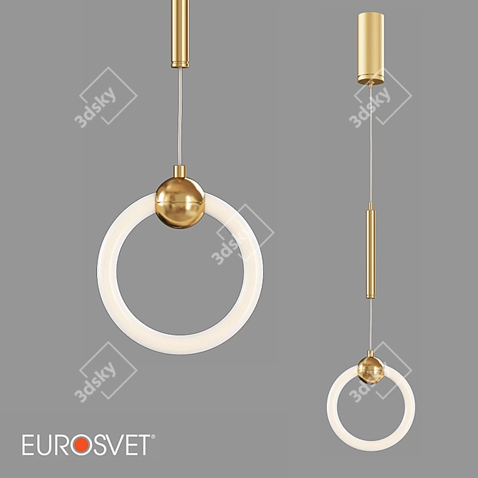 Elegant Gold Rim LED Pendant 3D model image 3