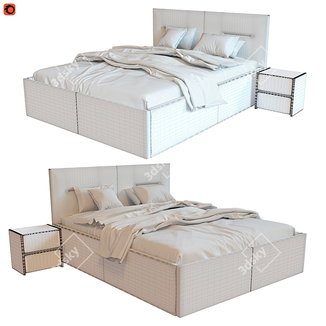 Victoria Bed with TM450 Nightstands 3D model image 5