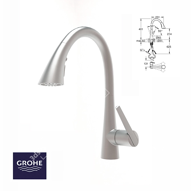 Zedra Single-Lever Sink Faucet: Modern & Versatile 3D model image 1