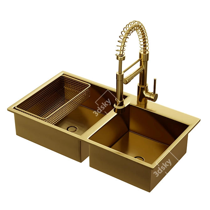 Versatile Double Bowl Sink: Golden, Stainless Steel, Black 3D model image 2