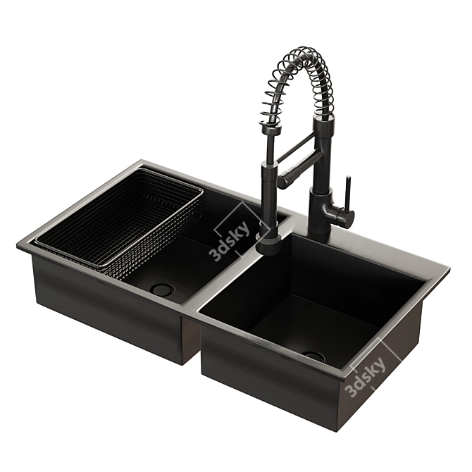 Versatile Double Bowl Sink: Golden, Stainless Steel, Black 3D model image 3