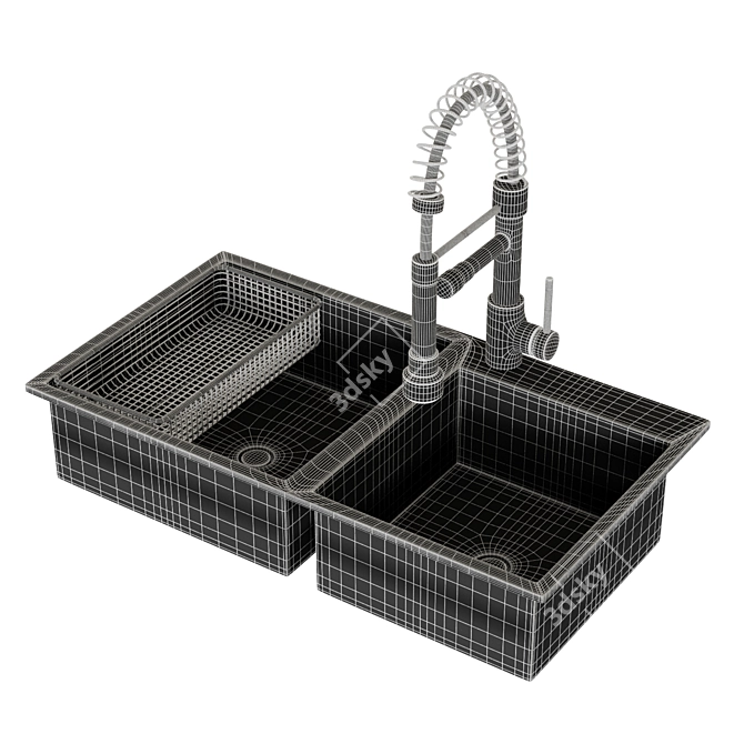 Versatile Double Bowl Sink: Golden, Stainless Steel, Black 3D model image 4