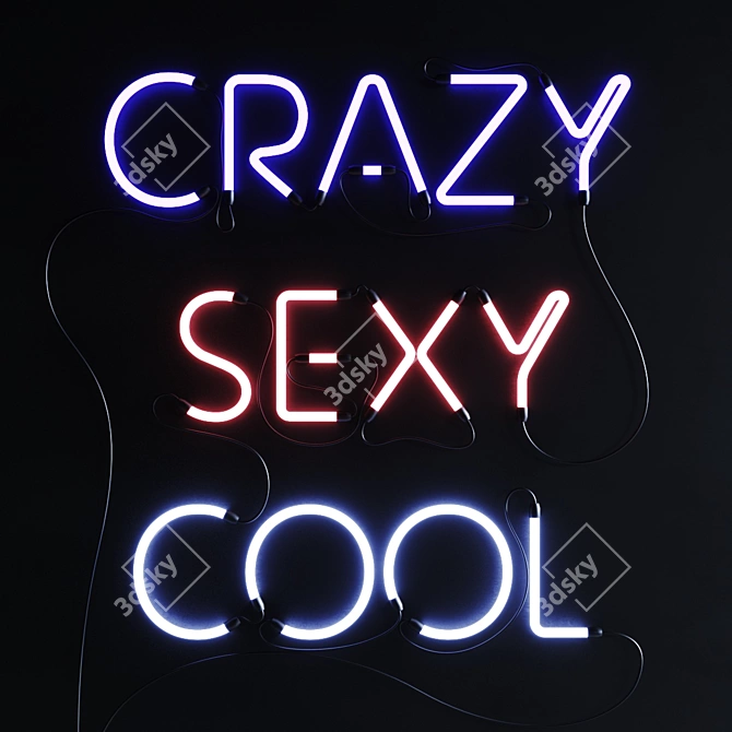 Crazy Cool Neon Sign Set 3D model image 1