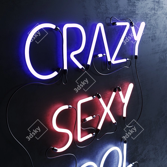 Crazy Cool Neon Sign Set 3D model image 2